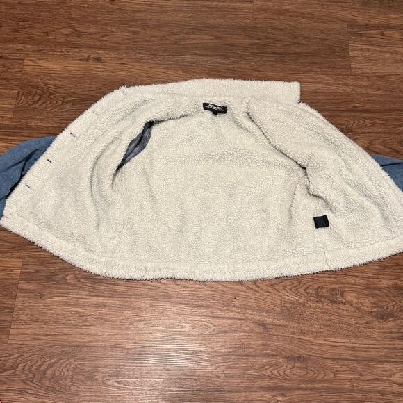 JouJou Denim Faux Sherpa-Lined Fleece Trucker Jacket Blue Size Large - Picture 12 of 15